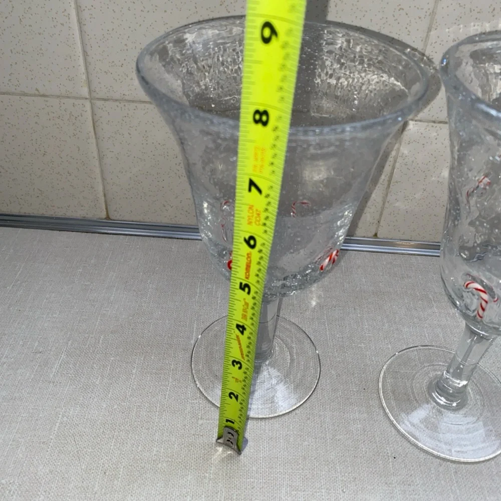 ARTLAND GOBLETS‎ Holiday Candy Canes Clear Seeded Bubble Hand-Blown Glass Set 2